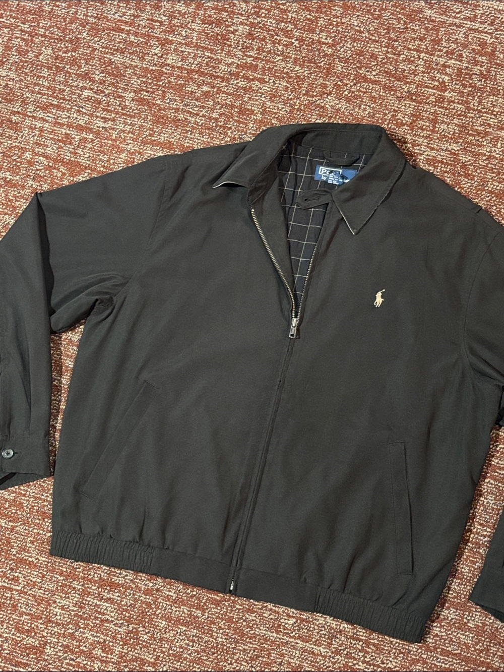 Vintage Polo RL Bi-swing windbreaker Black Zip-Front plaid lined classic preppy